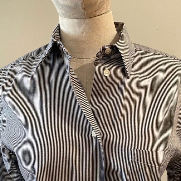 Otto Kern Grey and White Stripe Blouse Size 2 - Picture 2 of 10